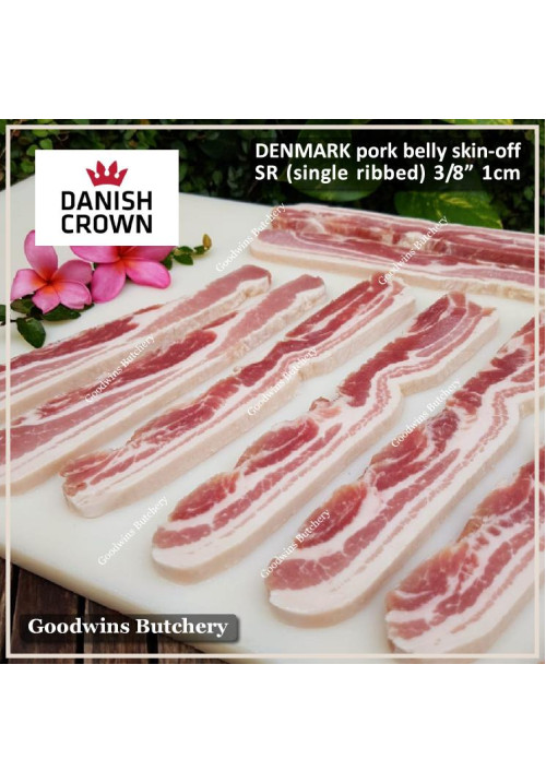 Pork belly skin off import samcan babi frozen Denmark DANISH CROWN steak cuts 1cm 3/8" schnitzel (price/pack 600g 5pcs)
